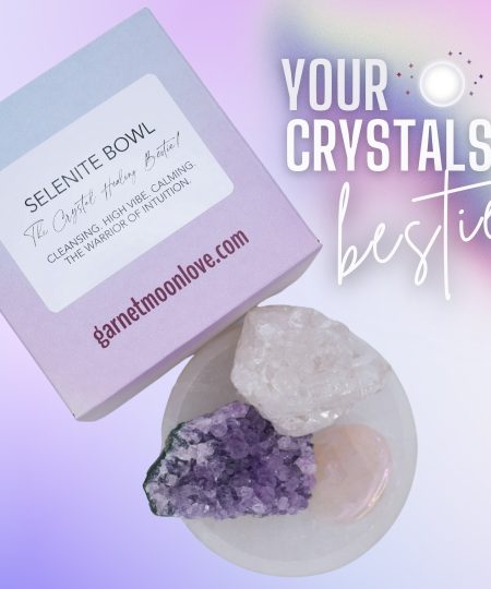 Selenite Charging Bowl – Cleanse & Recharge Crystals. Garnet Moon